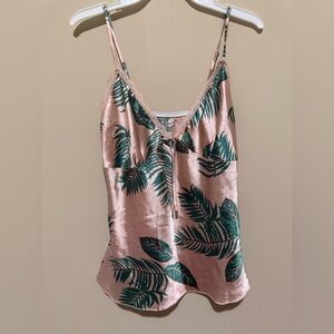 SHEIN Pink Camisole with Green Leaf Print
